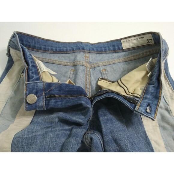 Rag Bone Women's 27 Skinny Relay Racer Jeans Blue Side Striped Ankle Zip - Picture 4 of 12